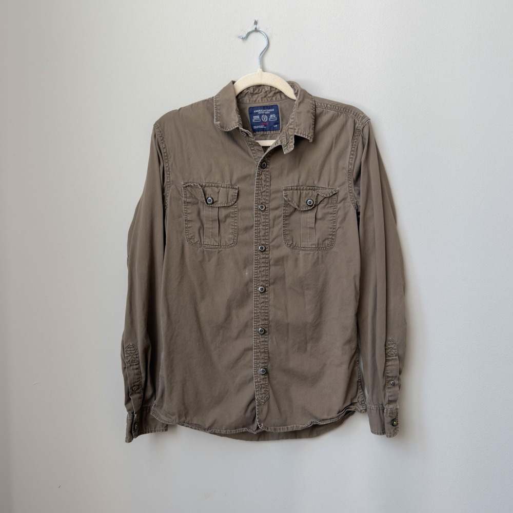 2010s American Eagle Men's Green Cotton Utility Work Shirt FLAWED Size S